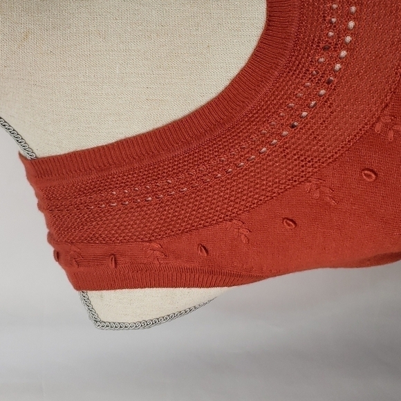 JESSICA Knit Pointelle Burnt Orange Sweater Vest - Picture 3 of 7